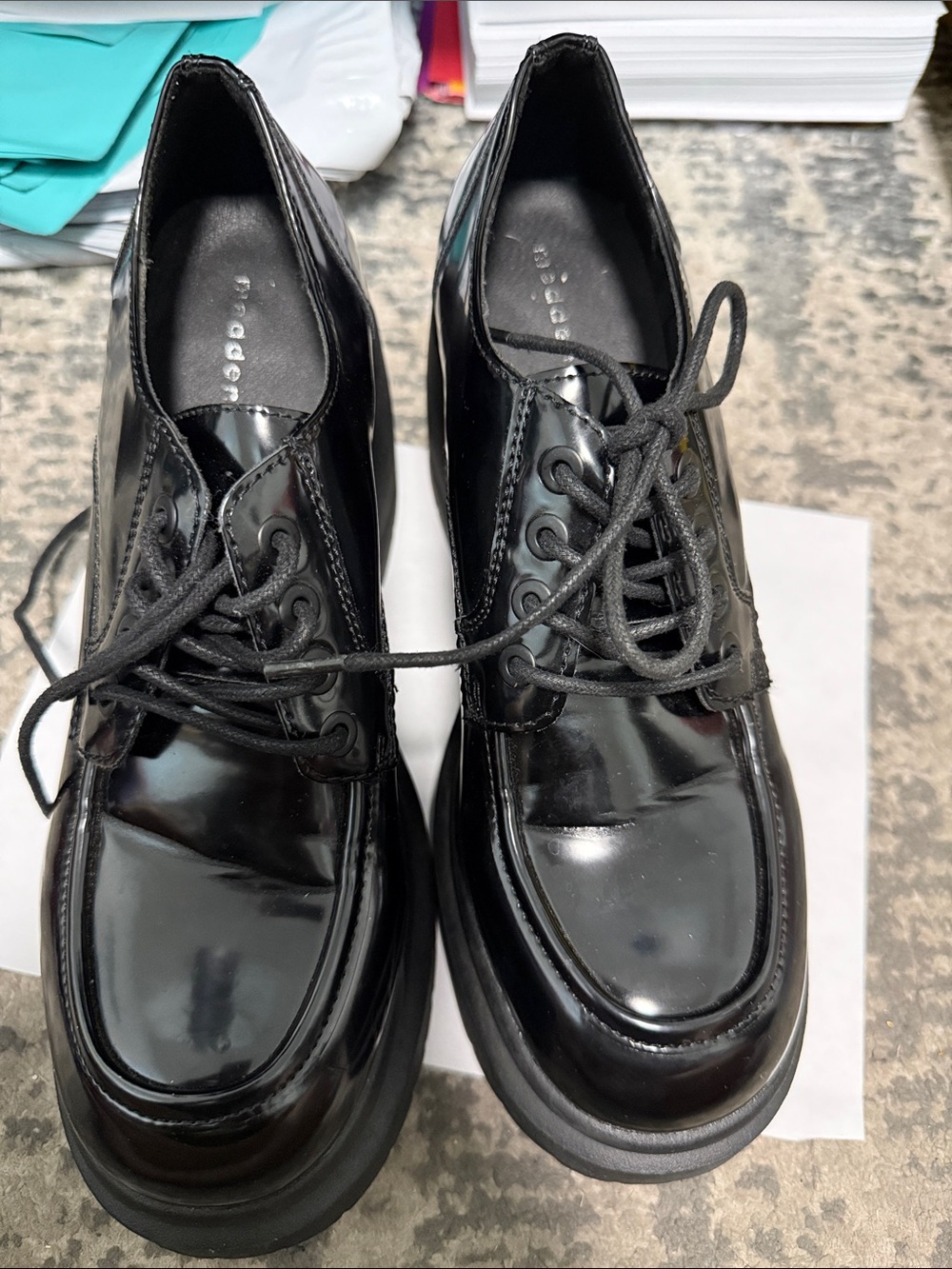 Madden Girl Black Patent Platform Lace-Up Oxfords